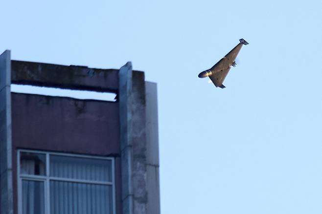 이란산 샤헤드-136 자폭드론이 지상 표적을 향해 강하하고 있다. 세계일보 자료사진