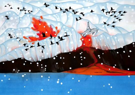 고영미 작, 그날_한지꼴라주위에 채색, 72.5x103cm, 2012