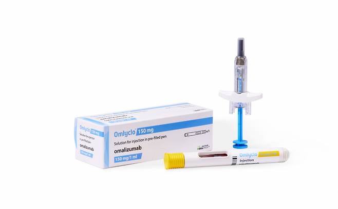 셀트리온의 만성 특발성 두드러기 및 알레르기성 천식 치료제 '옴리클로'(성분명 오말리주맙)/사진제공=셀트리온