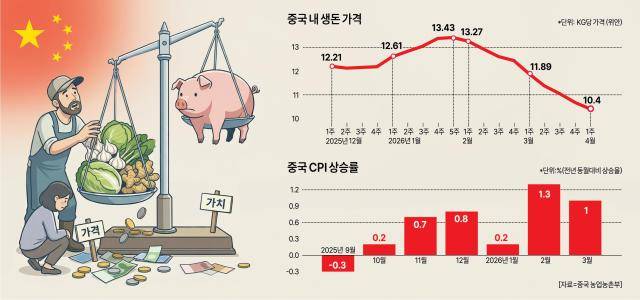 중국 생돈가격 및 중국 CPI 상승률 동향 [그래픽=아주경제DB]