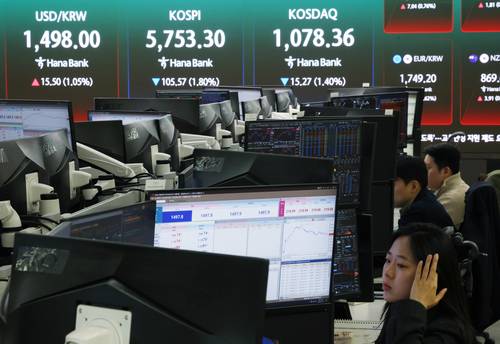 ▲ 13일 오전 중구 하나은행 본점 딜링룸 전광판에 실시간 원/달러 환율과 코스피, 코스닥지수가 표시돼 있다. 연합뉴스
