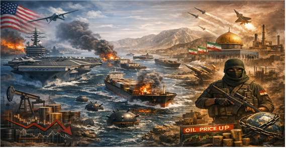 이란의 호르무즈 해협 사실상 봉쇄에 이은 도널드 미국 대통령의 역봉쇄로 인해 중동지역에 위기가 고조된 호르무즈해협 상상도. 김태준 한반도안보문제연구소장 AI 그림