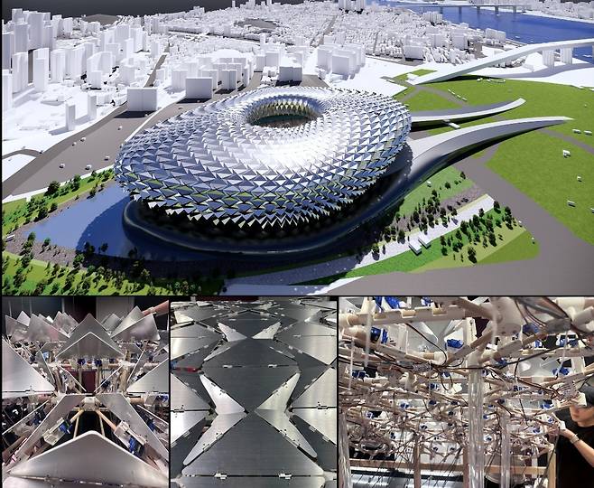 AI 자율제어로 실시간 구동되는 키네틱 파사드 목업. [중앙대 가상환경연구실 제공]