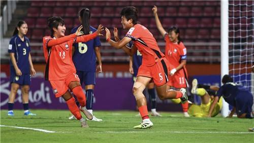 태국전에서 골 넣고 기뻐하는 한국 선수들 [AFC 홈페이지 캡처. 재판매 및 DB 금지]