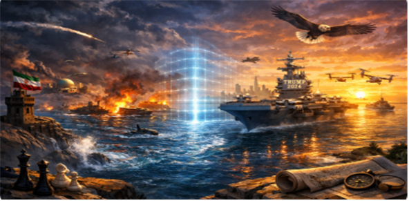 현존위협(Threat·TIB) vs 능동적 현존함대(Active Fleet in Being·AFIB). 흐름 통제, 설계된 전쟁에 대한 상상도. 김태준 한반도안보문제연구소장 AI 그림