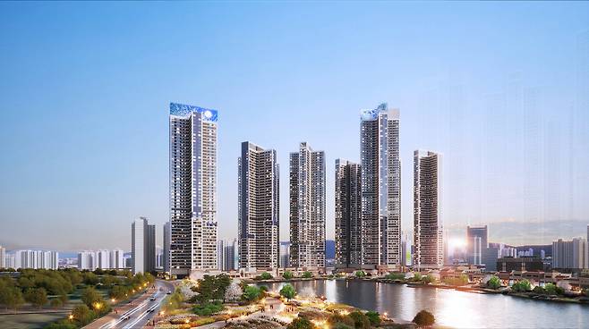 경산시 중산지구에 들어설 예정인 ‘펜타힐즈W’ 투시도.[아이에스동서 제공]