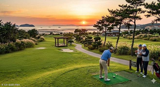 서산시가 부석면 간월도 관광지 일원에 석양과 어우러지는 '썬셋 파크골프장' 조성을 추진하고 있다.(사진= AI 생성 사진 자료, 서산시 제공)