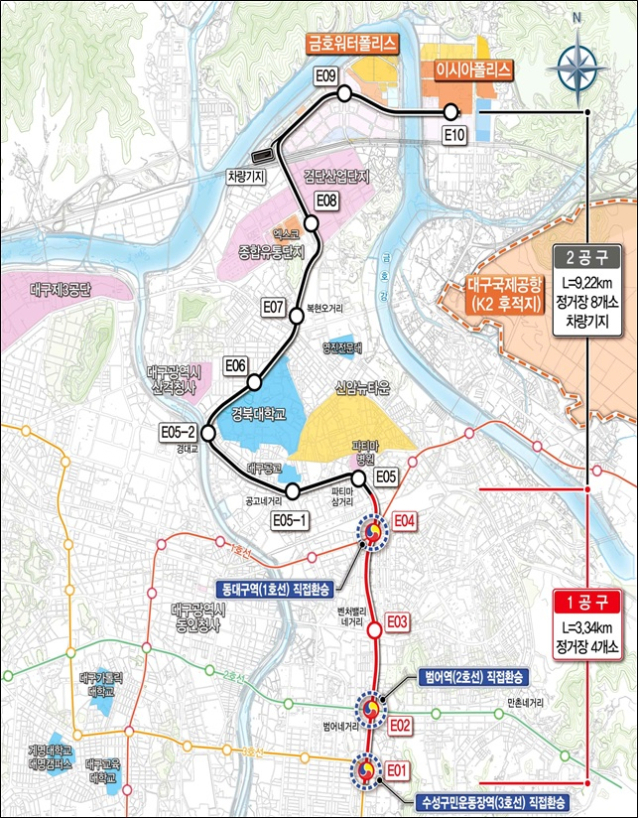 대구도시철도 4호선 노선도. 대구시 제공