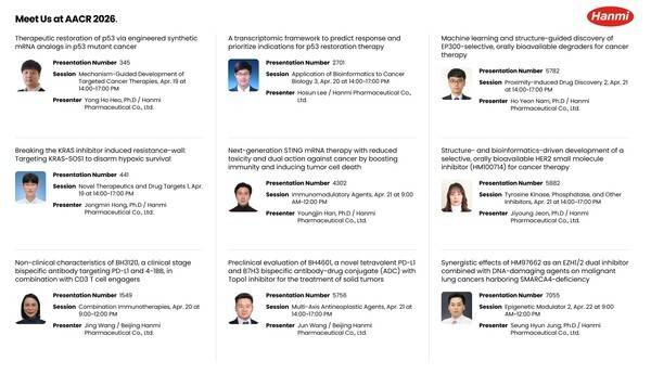 한미약품이 AACR 2026에서 발표하는 주요 연구 포스터 초록 소개. [출처=한미약품]