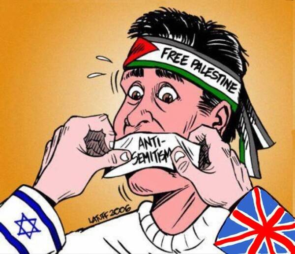 이스라엘 비판을 반유대주의라고 입막는 것을 풍자하는 만평 - 출처: X