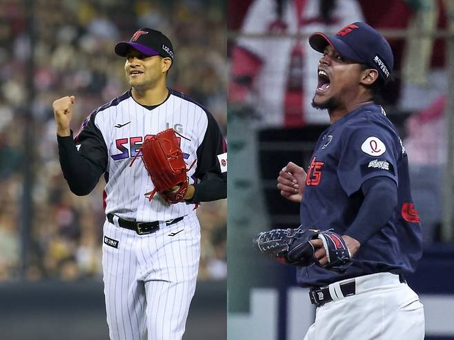 LG 트윈스 요니 치리노스(좌) 롯데 자이언츠 엘빈 로드리게스(우)