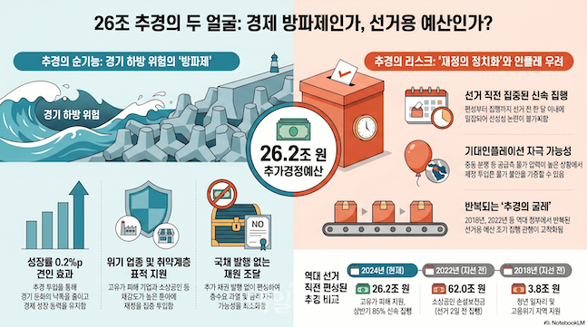 추경에 대한 정치적 논란이 다시 수면위로 떠올랐다. 지난 2018년과 2022년 당시에도 지방선거를 앞두고 선심형 추경 논란이 불거졌다. 이번 추경도 마찬가지다. 지방선거를 앞두고 매번 반복되는 '선심형 추경' 논란이 언제쯤 멈춰설지 시선이 쏠리는 이유다. ⓒ데일리안 배군득 기자/제미나이