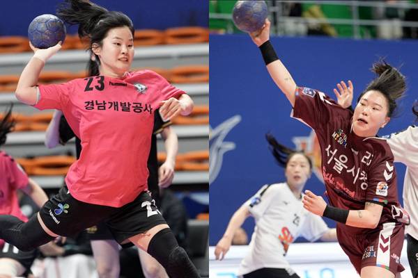사진 신한 SOL Bank 25-26 핸드볼 H리그 4위 경쟁을 벌이는 경남개발공사 김아영과 서울시청 우빛나, 사진 제공=한국핸드볼연맹