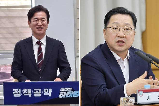 더불어민주당 허태정 후보(사진 왼쪽)와 국민의힘 이장우 대전시장. 자료사진