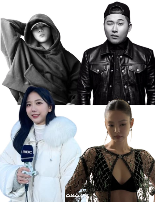 (왼쪽부터 시계방향으로) 빅타니·스윙스·제니·오요안나. 사진=빅타니 인스타그램·브랜뉴뮤직·제니 인스타그램·스포츠경향DB 제공.