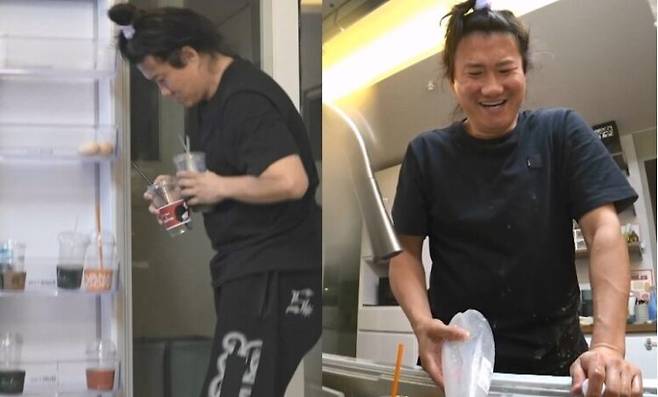 코미디언 임우일이 냉장고에 쌓아둔 먹다 남은 커피 용기를 정리하고 있다. 커피를 조금이라도 마셨다면 버리기 아깝더라도 폐기해야 한다. 사진=MBC '나혼자산다'