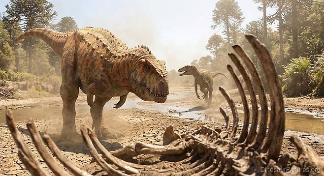 2014년 브라질에서 발견된 육식 공룡 화석 ‘타노스 시모나토이’의 상상도. 마블 영화 속 빌런 ‘타노스’에서 이름을 따왔다. /위키미디아