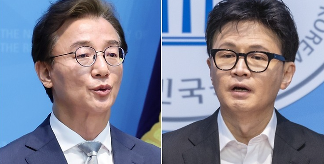 더불어민주당 부산시장 후보 전재수 의원(왼쪽)과 한동훈 국민의힘 전 대표 / 사진=연합뉴스