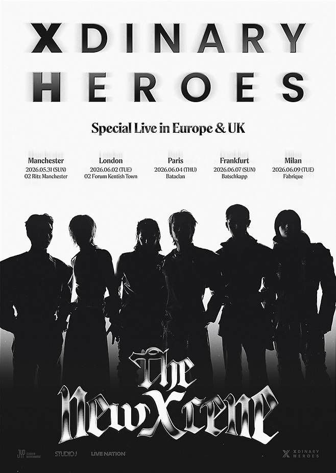 엑스디너리 히어로즈는 오는 5월부터 유럽과 영국에서 라이브 투어를 진행한다. JYP엔터테인먼트 제공