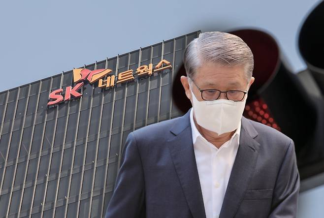 서울 종로구에 위치한 SK네트웍스 사옥과 최신원 명예회장 ⓒ시사저널 최준필·연합뉴스