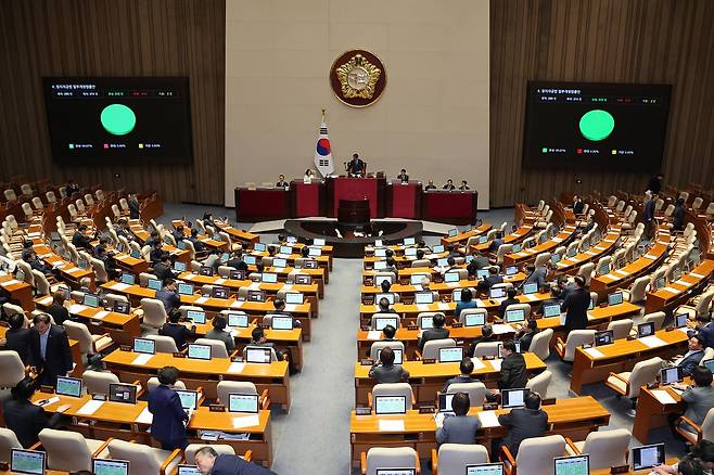 18일 서울 여의도 국회에서 열린 제434회국회(임시회) 제6차 본회의에서 마지막 법안인 정치자금법 일부개정법률안이 가결되고 있다. 뉴스1