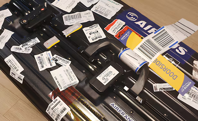 나 여행 좀 다녀본 사람이야. 가짜 허세를 위해 가짜 수하물 스티커와 러기지 태그를 사고파는 시대가 됐다. 사진은 온라인 쇼핑몰에서 판매하는 ‘진짜 같은 가짜’ 수하물 스티커 디스플레이 예시. 차라리 포켓몬 띠부띠부씰을 붙이자. [네이버 스토어]