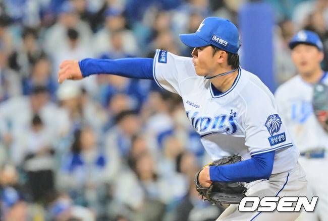 [OSEN=대구, 이석우 기자] 11일 대구삼성라이온즈파크에서 2026 신한 SOL KBO 리그 삼성 라이온즈와 NC 다이노스의 경기가 열렸다. 홈팀 삼성은 오러클린이, 방문팀 NC는 테일러가 선발 출전했다. 삼성 라이온즈 미야지가 역투하고 있다. 2026.04.11 / foto0307@osen.co.kr