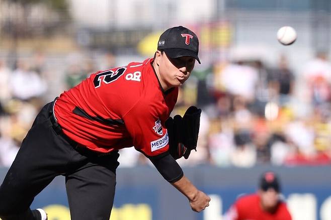 ▲ KIA 타이거즈 마무리투수 정해영이 시즌 초반 부진으로 인해 1군 엔트리에서 말소된 후 18일 2군 퓨처스리그 경기에 선발 등판했다. 1이닝 무실점을 선보였다. ⓒKIA 타이거즈