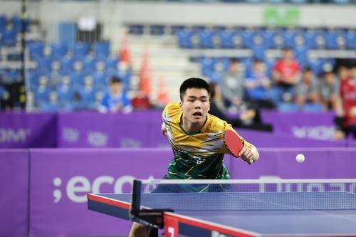 탁구 남자 대표팀에 합류한 임유노의 경기 장면 [대한탁구협회 제공. 재판매 및 DB 금지]