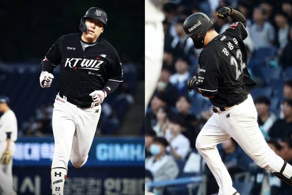 ‘노장은 죽지 않는다.’ 베테랑의 품격을 보여준 김현수(왼쪽)와 장성우. 2026.4.14 /kt wiz 제공