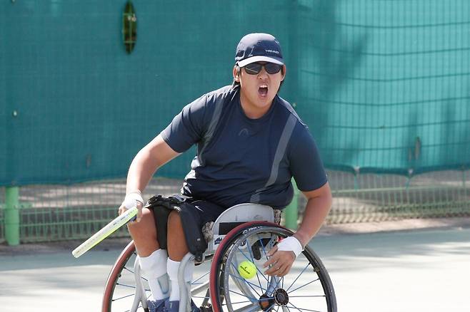 서울코리아오픈 쿼드단식 결승에서 득점 후 포효하는 우드맨