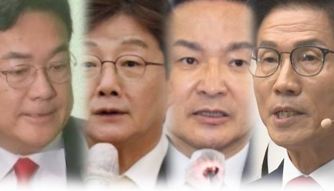 (왼쪽부터) 정진석 전 의원, 유승민 전 의원, 원희룡 전 장관, 김문수 전 장관.