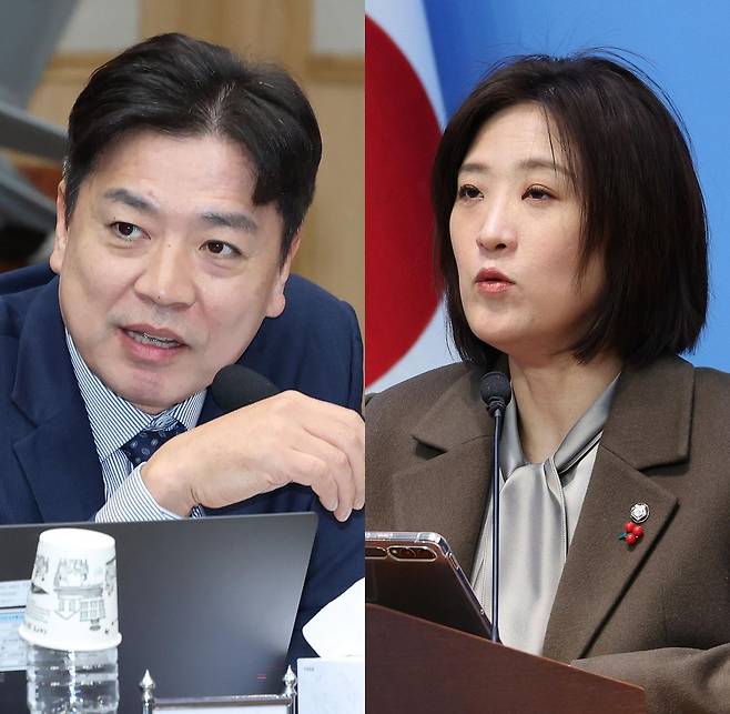 부승찬 더불어민주당 의원(왼쪽)과 최보윤 국민의힘 수석대변인. 뉴스1