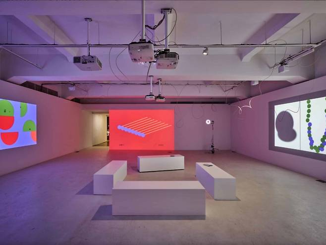 이현태 ‘나선정원’은 소리와 이미지가 교차하며 시간의 감각을 시각화한 작업이다. (제주도립미술관 제공)