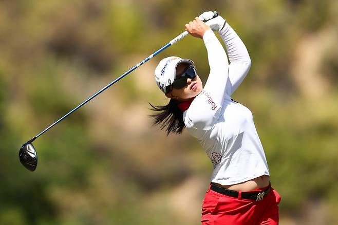 김세영이 20일(한국시간) 엘카바예로CC에서 열린 JM 이글 LA&nbsp;챔피언십 최종 라운드 5번 홀에서 티샷을 하고 있다. 김세영은 연장 접전 끝에 임진희와 함께 공동 준우승을 차지했다. LA  |  AP뉴시스