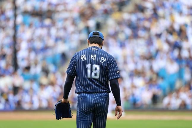 아쉬워하는 원태인. /사진=삼성 라이온즈