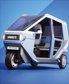 정의선-모디 8년 전 약속 정의선 현대자동차그룹 회장(왼쪽)이 2018년 ‘한·인도 비즈니스 포럼’에서 수소전기차 넥쏘에 동석한 나렌드라 모디 인도 총리와 대화하고 있다. 오른쪽 사진은 현대차와 TVS모터컴퍼니가 공동 개발할 예정인 삼륜차 모델.   현대차·주한인도대사관 제공