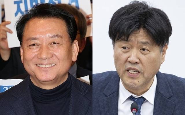 (왼쪽부터) 이광재 전 강원지사와 김용 전 민주연구원 부원장. 연합뉴스