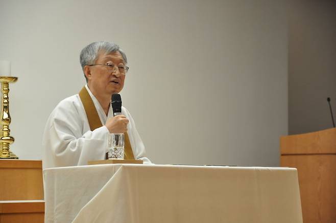 [서울=뉴시스] 21일 서울 용산구 소태산기념관 한강교당에서 열린 기자간담회에 참석한 나상호 교정원장 (사진=원불교 제공) 2026.04.21. photo@newsis.com *재판매 및 DB 금지