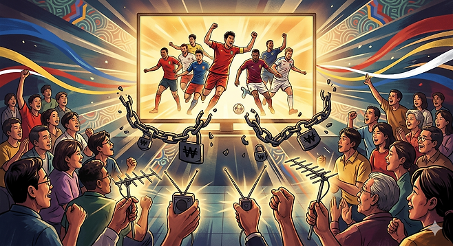 종합편성채널 JTBC는 ‘2026 국제축구연맹(FIFA) 북중미 월드컵’ 중계권 판매 협상을 이어오던 지상파 방송사 3사 중 우선 KBS와 공동중계에 합의했다고 20일 밝혔다. 방송가에 따르면, 양사는 140억원에 협상을 타결한 것으로 알려졌다. 제미나이(AI) 생성 이미지