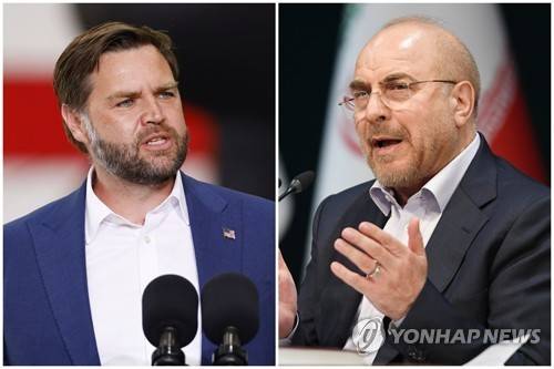 밴스 미국 부통령(왼쪽)과 모하마드 바게르 갈리바프 이란 의회 의장 [EPA·신화=연합뉴스 자료사진. 재판매 및 DB 금지]