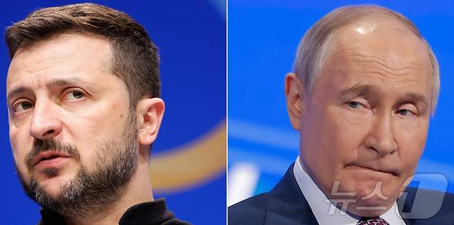 볼로디미르 젤렌스키 우크라이나 대통령과 블라디미르 푸틴 러시아 대통령. ⓒ AFP=뉴스1