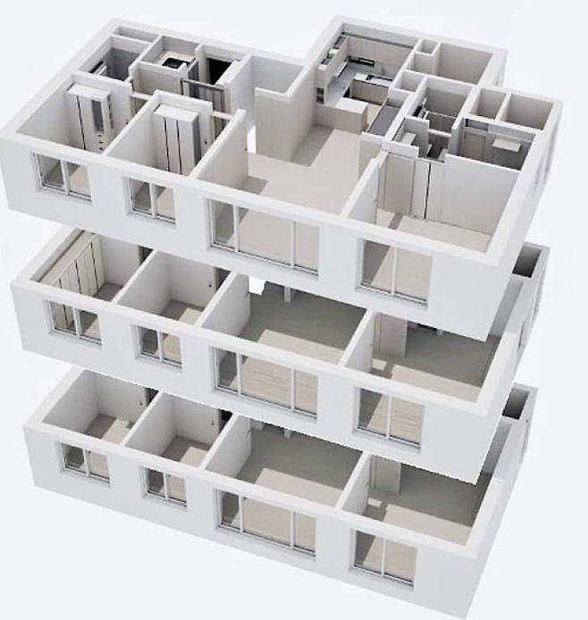 '경기광주역 롯데캐슬 시그니처'에 들어설 3개층 복층 구조 아파트 평면도. 지상1층~지하2층이며 2가구를 공급한다. /롯데건설