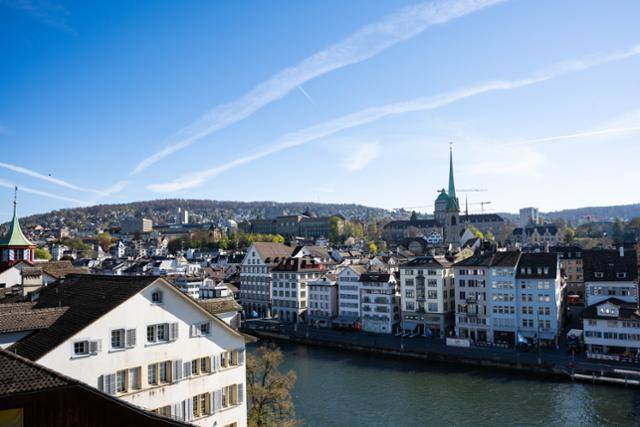 취리히 린데호프 언덕에서 바라본 취리히 시내.