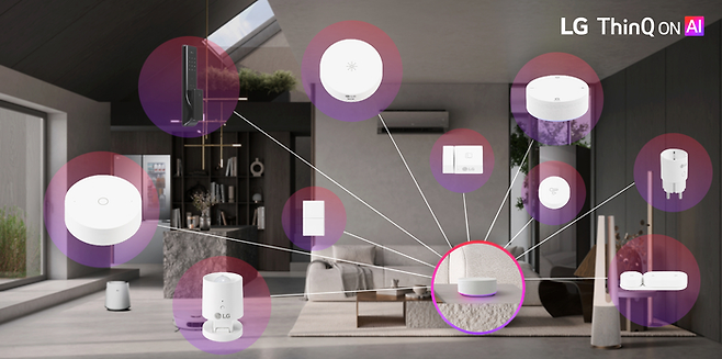 ’LG 씽큐 온‘과 ’LG IoT 디바이스‘ 9종. [LG전자 제공]