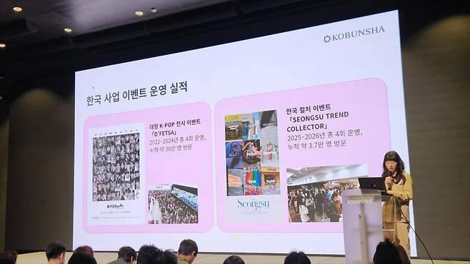 최 디렉터는 코분샤가 최근 한국 사업에 적극적으로 힘을 쏟으며, K-팝 이벤트와 한국 문화 이벤트를 통해 약 15만명 규모의 한국 콘텐츠 선호 고객 데이터를 확보하고 있다고 소개했다. (사진=테크42)