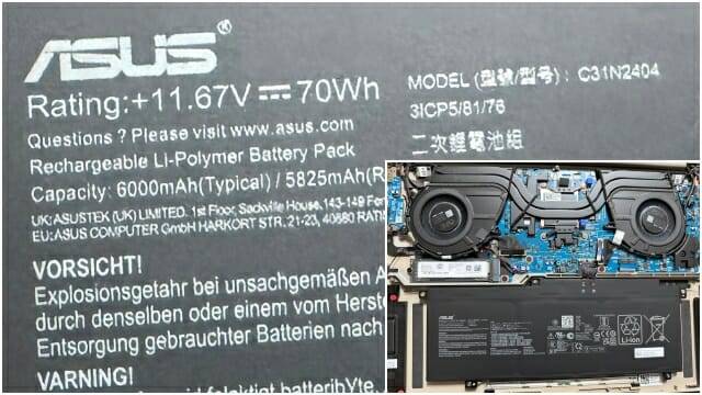 내장 배터리 용량은 70Whr이며 본체 하단 대부분의 공간을 차지한다. (사진=지디넷코리아)