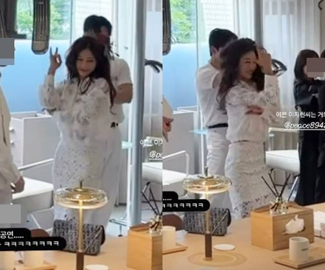 그룹 쥬얼리 출신 이지현이 개업식 장소에서 기쁨의 춤사위를 보여주고 있다. / 사진=이지현 SNS