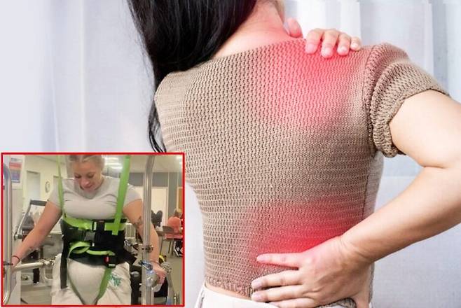 가볍게 시작된 등 통증이 빠르게 악화되며 척수 경색 진단을 받은 20대 여성이, 목 아래로 마비된 사연이 전해졌다. 배경사진=게티이미지뱅크/좌측 하단 사진=고펀드미(GoFundMe)