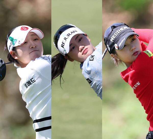 2026년 한국여자프로골프(KLPGA) 투어 제2회 덕신EPC 챔피언십에 출전한 유현조, 노승희, 박현경 프로가 1라운드에서 경기하는 모습이다. 사진제공=KLPGA (사진을 무단으로 사용하지 마십시오.)
